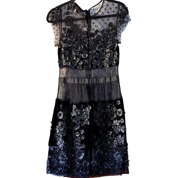 Amen Couture Black Leather Appliqué Sheer Mini Dress Sample Size 40 US 4 - Picture 6 of 16